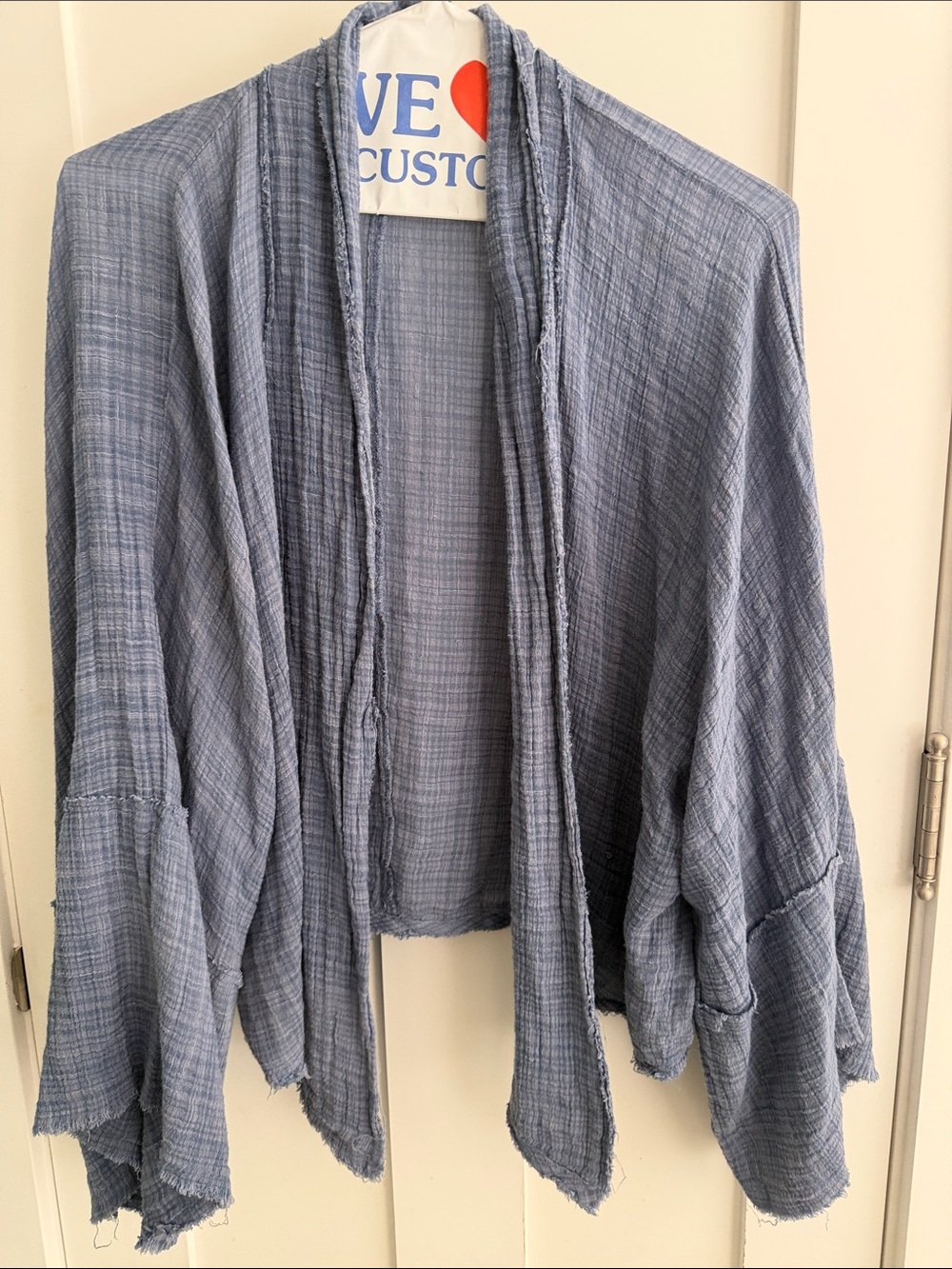 Free people Light Blue Gauze Open Front shawl collar Cardigan- XS/S